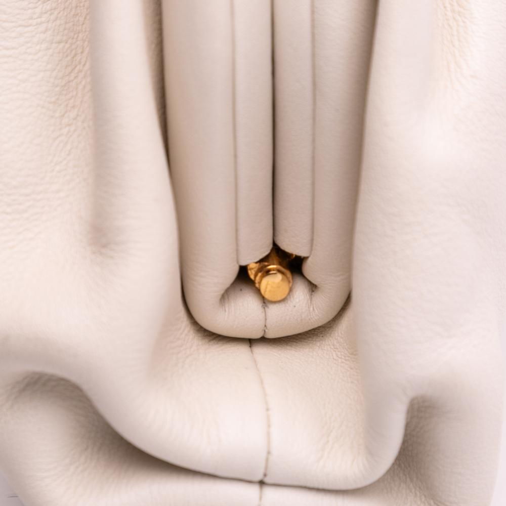 Bottega Veneta AB Bottega Veneta White Ivory Lambskin Leather Leather Lambskin The Mini Pouch Crossbody Italy