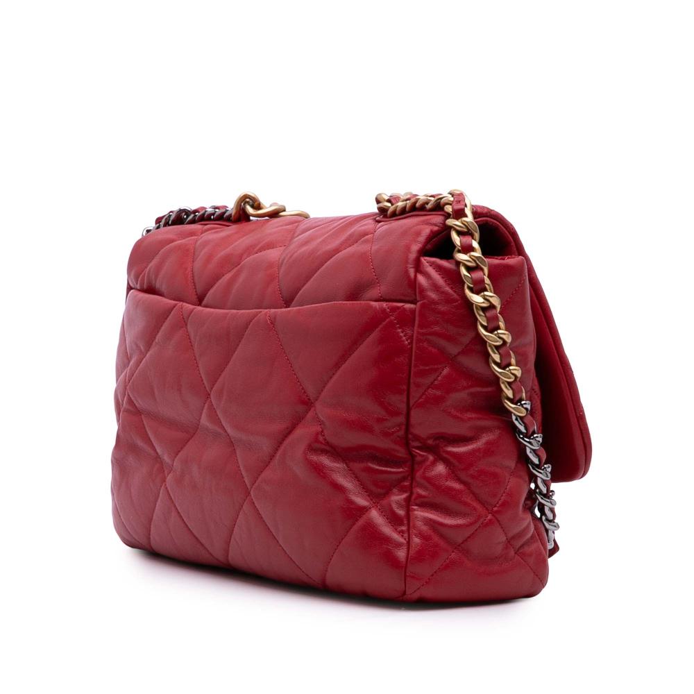 Chanel B Chanel Red Lambskin Leather Leather Maxi Lambskin 19 Flap Italy