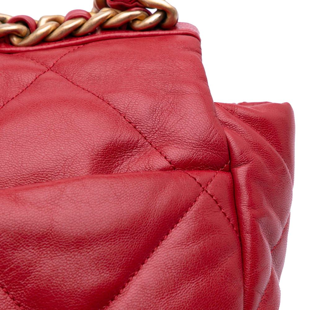 Chanel B Chanel Red Lambskin Leather Leather Maxi Lambskin 19 Flap Italy