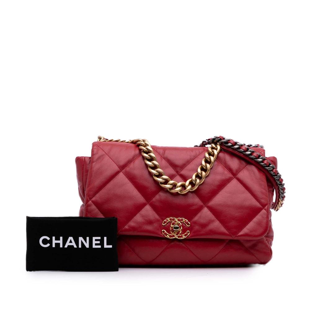 Chanel B Chanel Red Lambskin Leather Leather Maxi Lambskin 19 Flap Italy