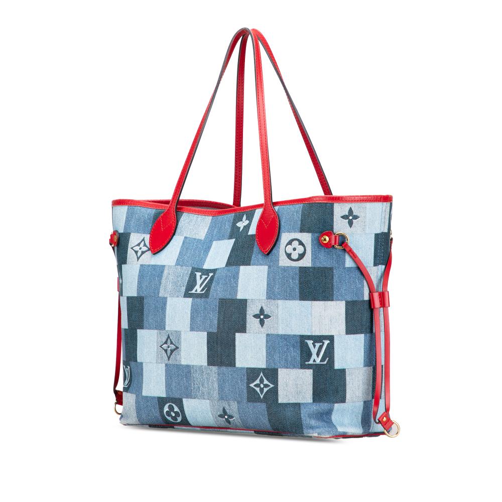 Louis Vuitton AB Louis Vuitton Blue with Red Denim Fabric Monogram Patchwork Neverfull MM France