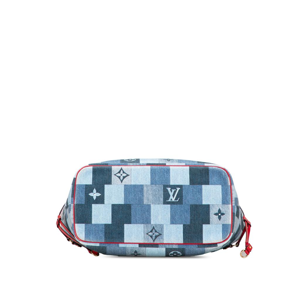 Louis Vuitton AB Louis Vuitton Blue with Red Denim Fabric Monogram Patchwork Neverfull MM France