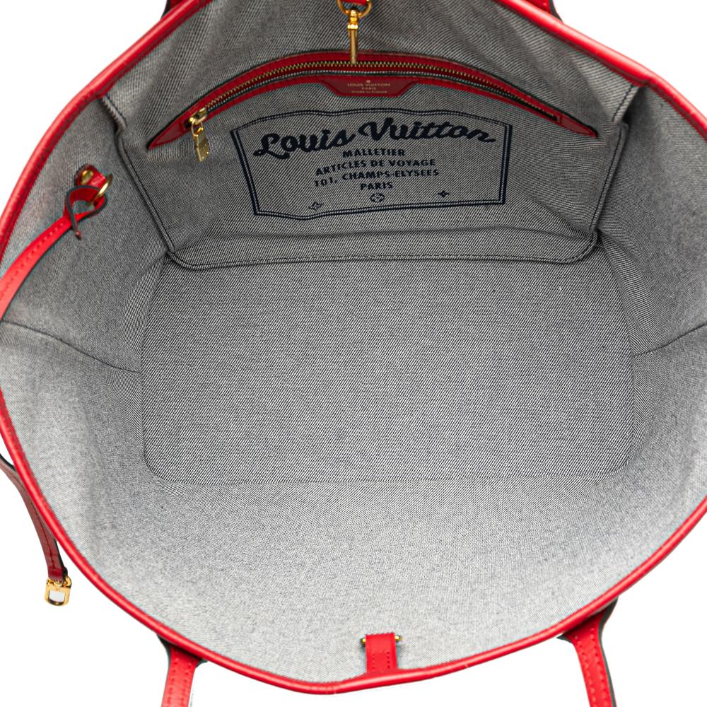 Louis Vuitton AB Louis Vuitton Blue with Red Denim Fabric Monogram Patchwork Neverfull MM France