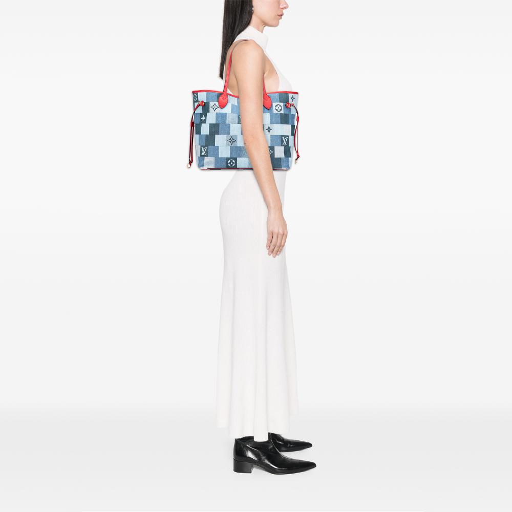 Louis Vuitton AB Louis Vuitton Blue with Red Denim Fabric Monogram Patchwork Neverfull MM France