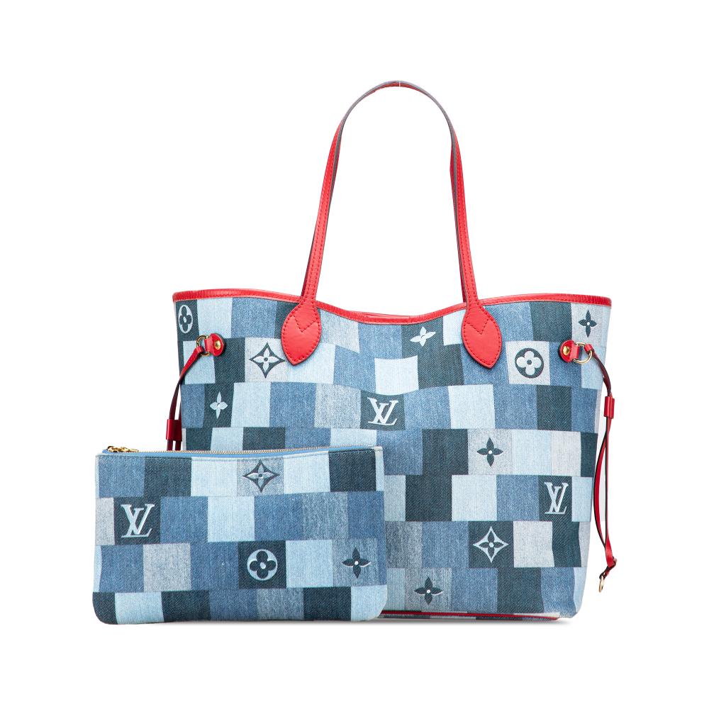 Louis Vuitton AB Louis Vuitton Blue with Red Denim Fabric Monogram Patchwork Neverfull MM France