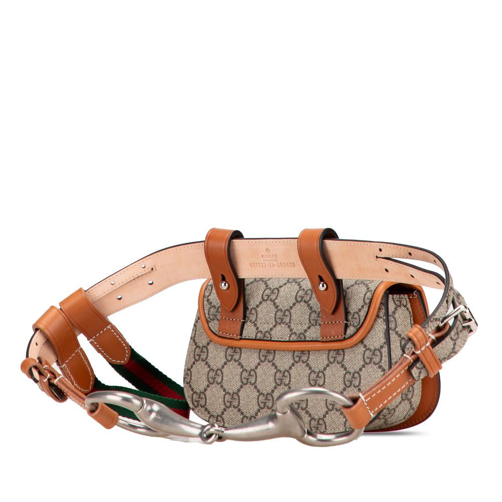 Gucci AB Gucci Brown Beige Coated Canvas Fabric Mini GG Supreme Web Bamboo 1947 Belt Bag Italy