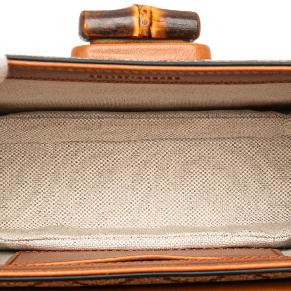 Gucci AB Gucci Brown Beige Coated Canvas Fabric Mini GG Supreme Web Bamboo 1947 Belt Bag Italy