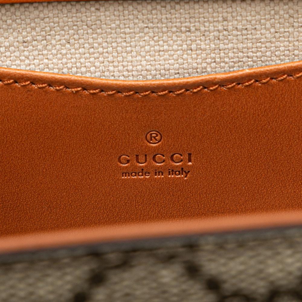 Gucci AB Gucci Brown Beige Coated Canvas Fabric Mini GG Supreme Web Bamboo 1947 Belt Bag Italy
