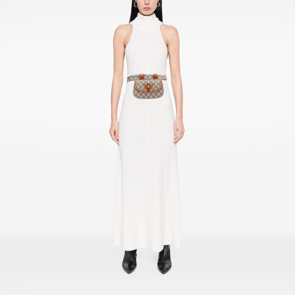 Gucci AB Gucci Brown Beige Coated Canvas Fabric Mini GG Supreme Web Bamboo 1947 Belt Bag Italy