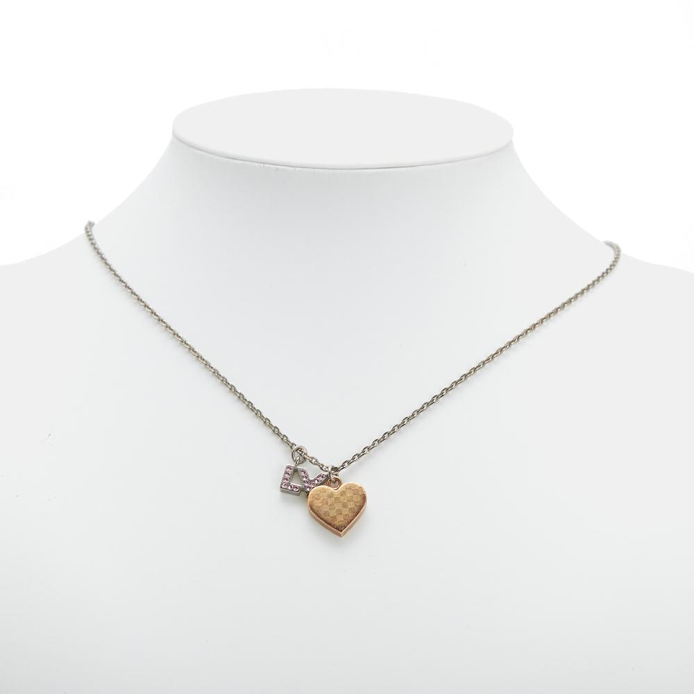 Louis Vuitton Silver Plated Pandantif Spiky Valentine Heart Damier Gold Pendant Necklace