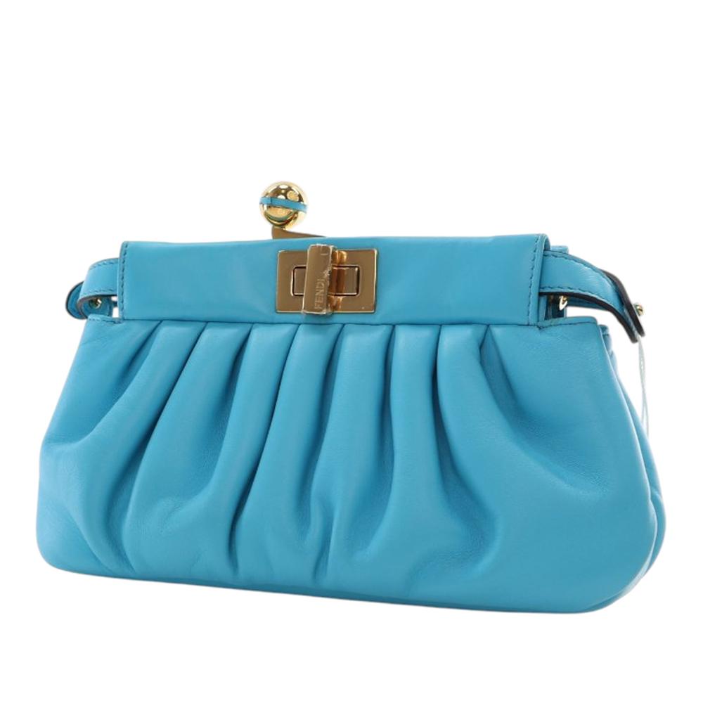 Fendi B Fendi Blue Light Blue Nappa Leather Leather Nappa Peekaboo Click Clutch On Strap Italy