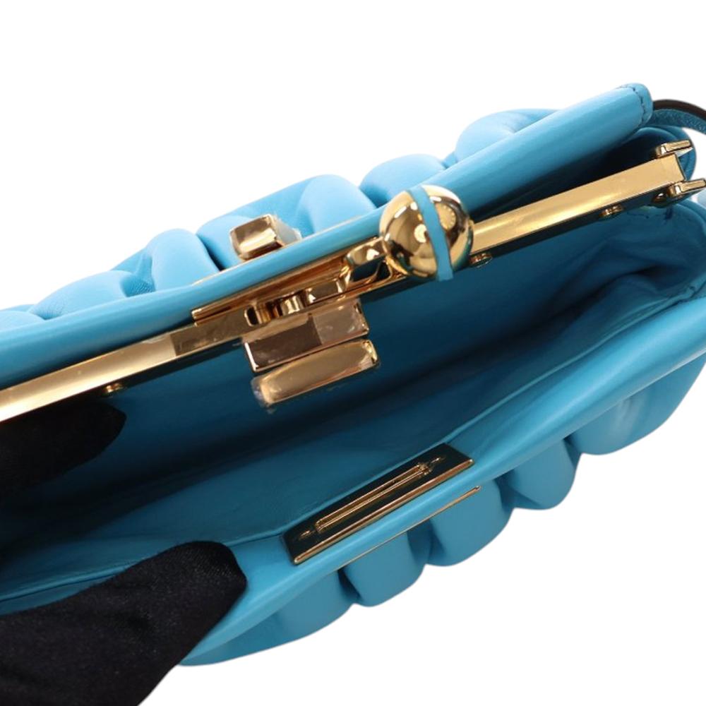 Fendi B Fendi Blue Light Blue Nappa Leather Leather Nappa Peekaboo Click Clutch On Strap Italy