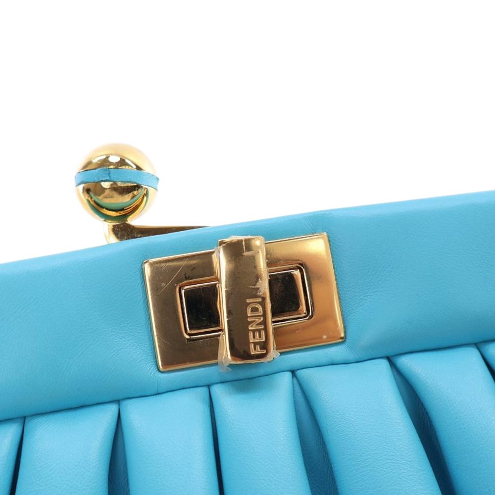 Fendi B Fendi Blue Light Blue Nappa Leather Leather Nappa Peekaboo Click Clutch On Strap Italy