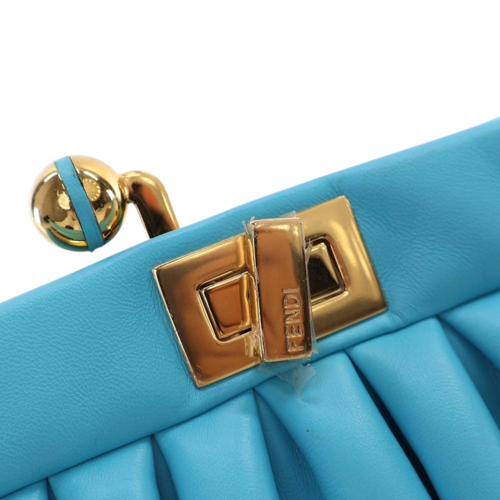 Fendi B Fendi Blue Light Blue Nappa Leather Leather Nappa Peekaboo Click Clutch On Strap Italy