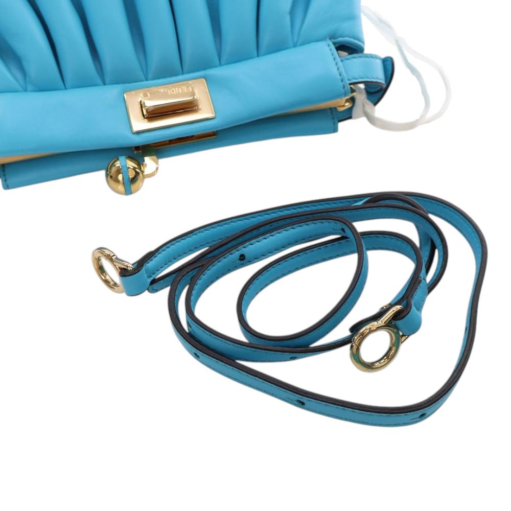 Fendi B Fendi Blue Light Blue Nappa Leather Leather Nappa Peekaboo Click Clutch On Strap Italy