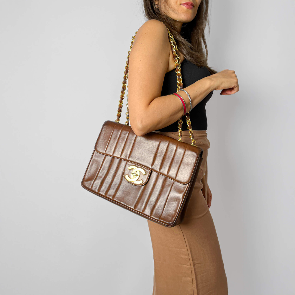 Chanel Mademoiselle Classic Flap Jumbo Lambskin Leather Shoulder Bag Brown