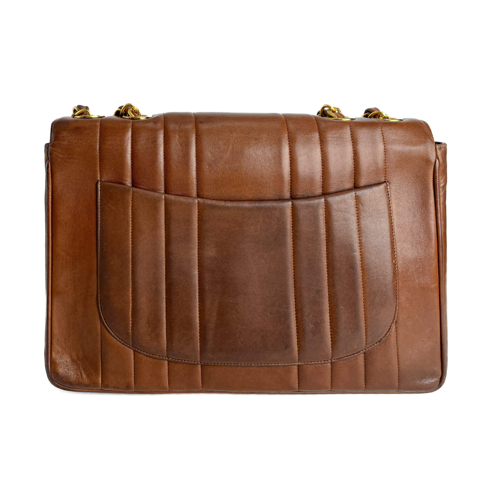 Chanel Mademoiselle Classic Flap Jumbo Lambskin Leather Shoulder Bag Brown