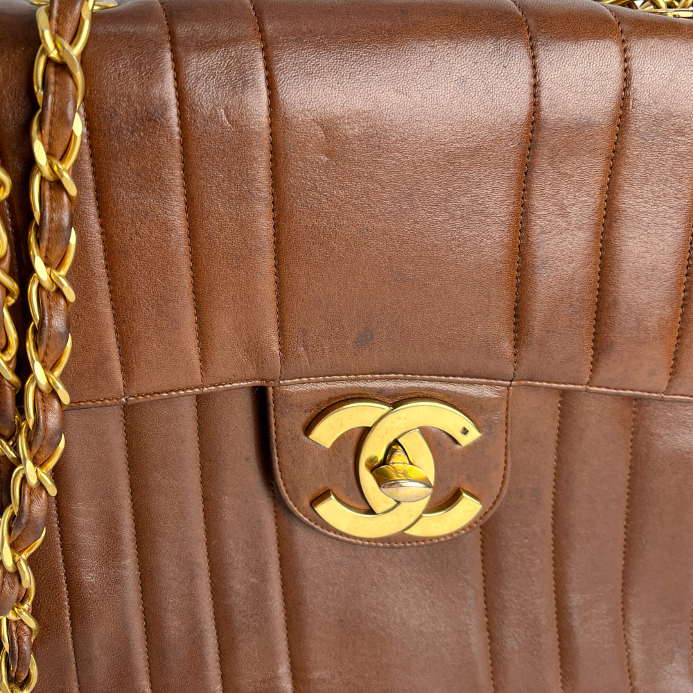 Chanel Mademoiselle Classic Flap Jumbo Lambskin Leather Shoulder Bag Brown