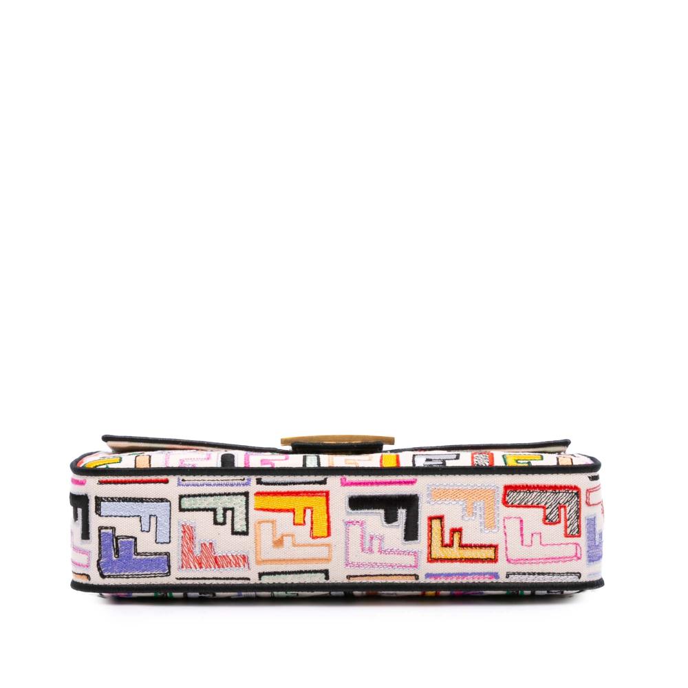 Fendi Brown Chinese Valentines Day Zucca Embroidered Canvas Baguette Satchel Italy