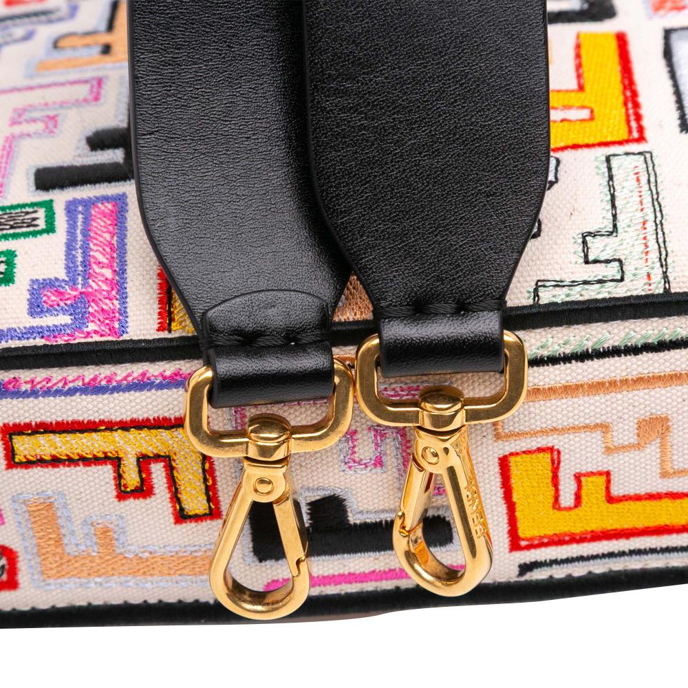 Fendi Brown Chinese Valentines Day Zucca Embroidered Canvas Baguette Satchel Italy