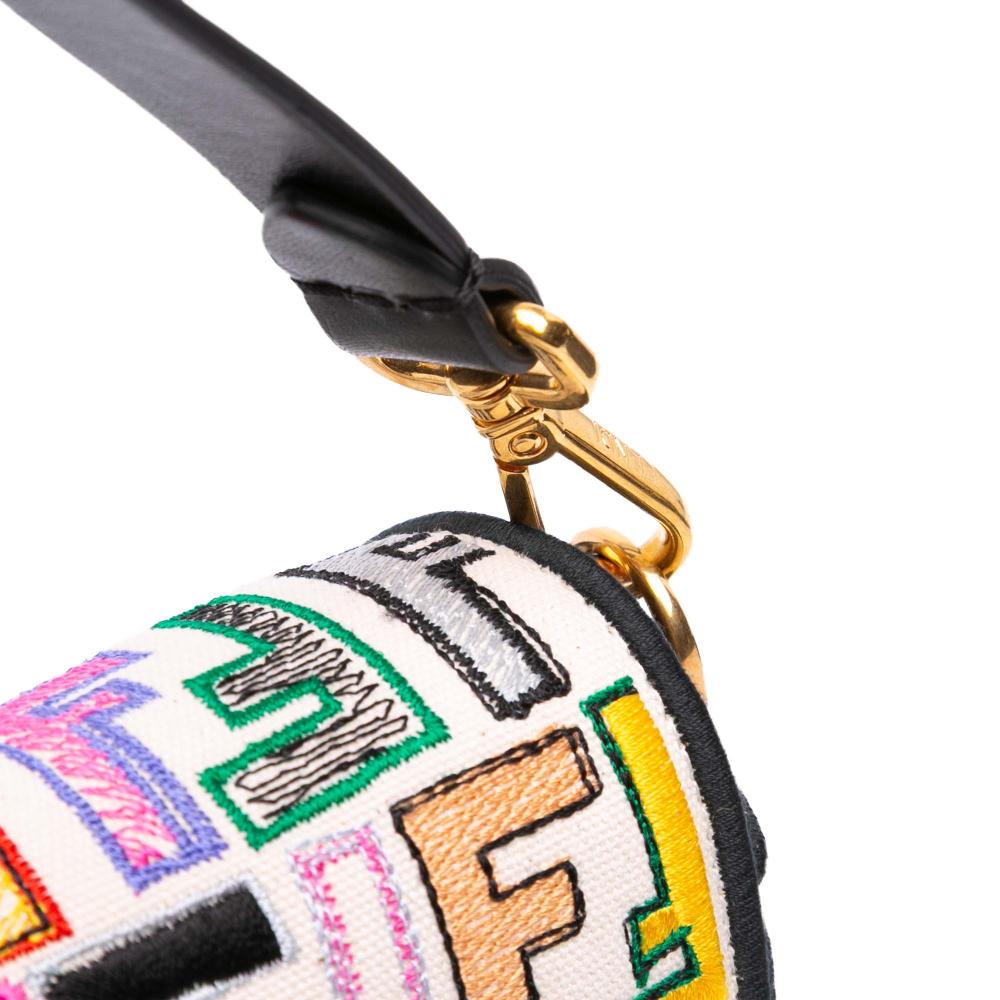 Fendi Brown Chinese Valentines Day Zucca Embroidered Canvas Baguette Satchel Italy