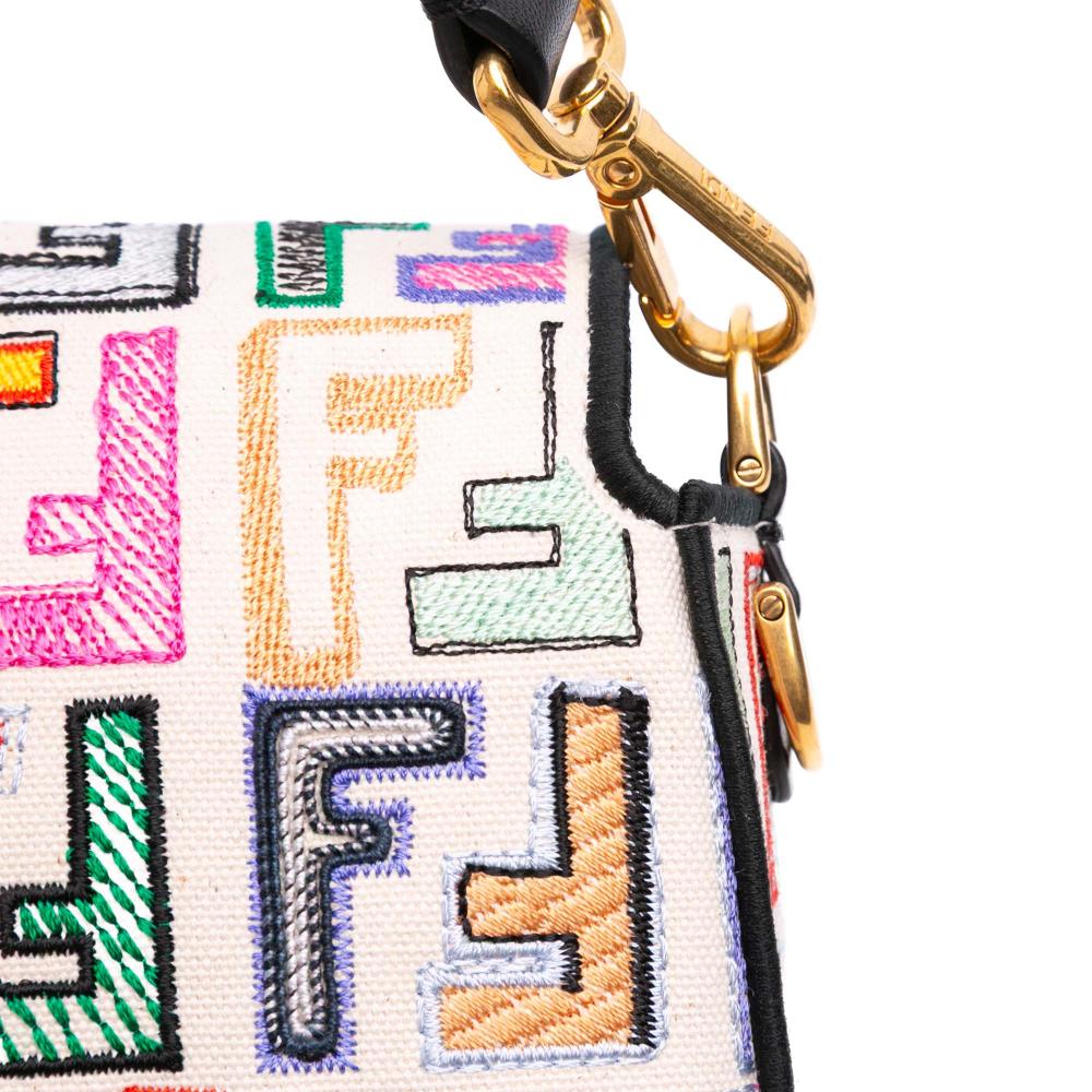 Fendi Brown Chinese Valentines Day Zucca Embroidered Canvas Baguette Satchel Italy