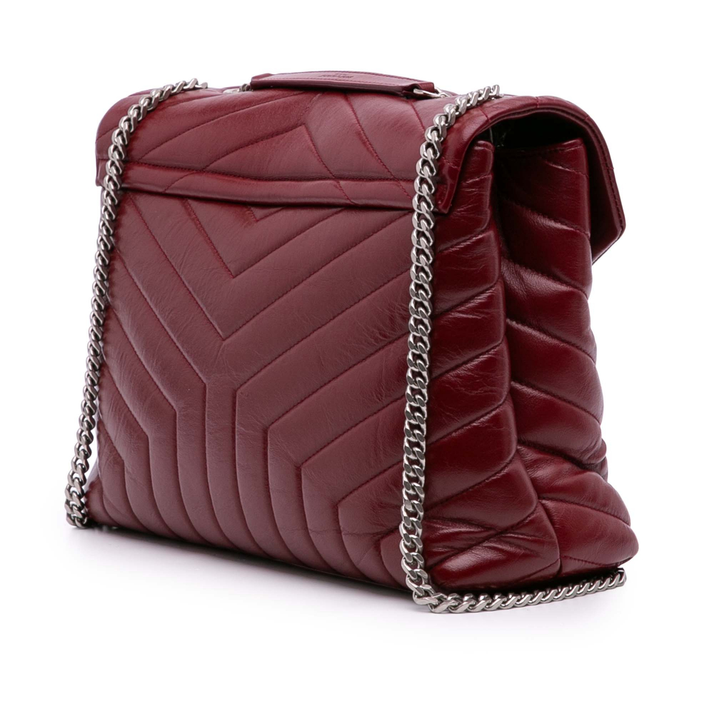 Saint Laurent Loulou Medium Leather Chevron Quilted Envelope Shoulder Bag Red