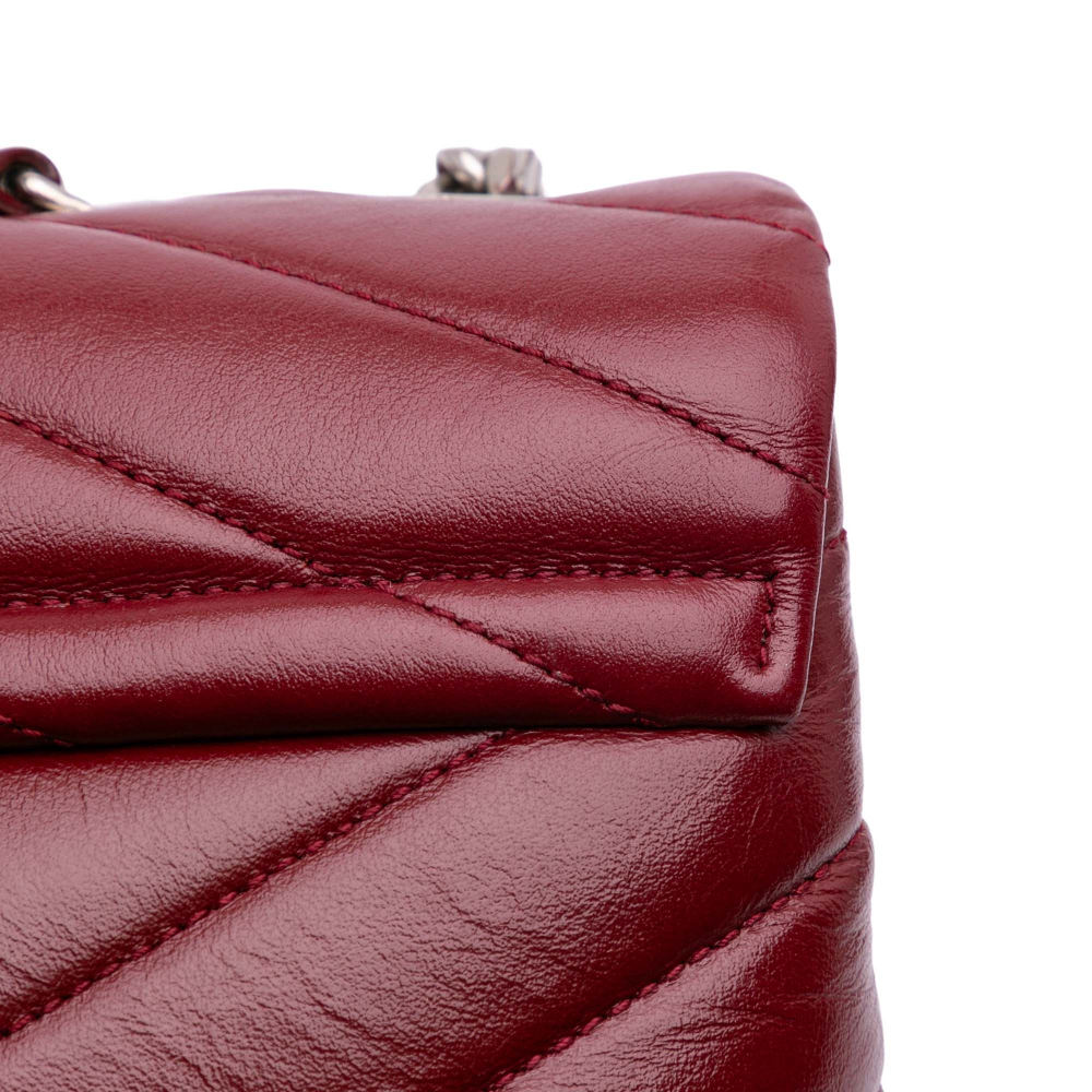 Saint Laurent Loulou Medium Leather Chevron Quilted Envelope Shoulder Bag Red