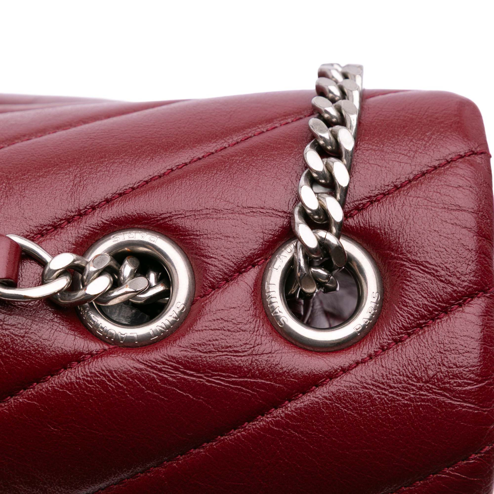 Saint Laurent Loulou Medium Leather Chevron Quilted Envelope Shoulder Bag Red