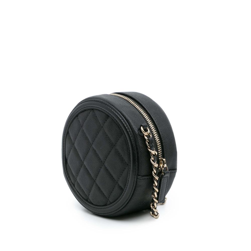 Chanel AB Chanel Black Caviar Leather Leather Caviar CC Filigree Round Clutch with Chain Italy