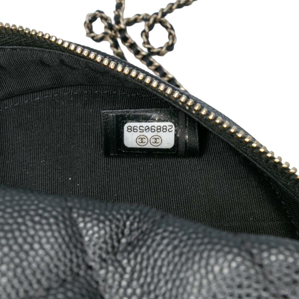 Chanel AB Chanel Black Caviar Leather Leather Caviar CC Filigree Round Clutch with Chain Italy