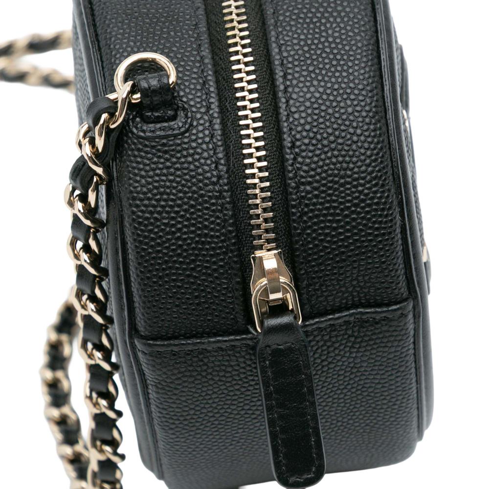 Chanel AB Chanel Black Caviar Leather Leather Caviar CC Filigree Round Clutch with Chain Italy