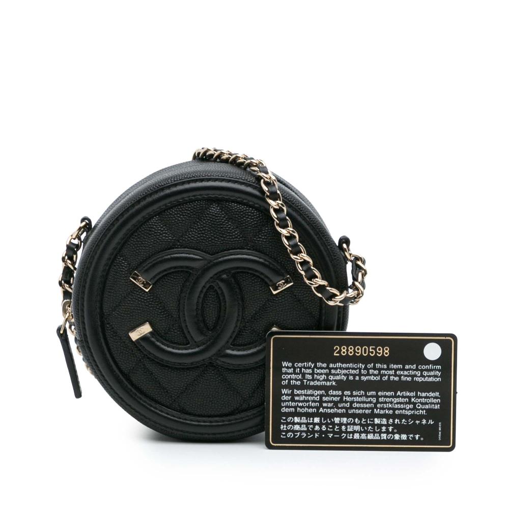 Chanel AB Chanel Black Caviar Leather Leather Caviar CC Filigree Round Clutch with Chain Italy