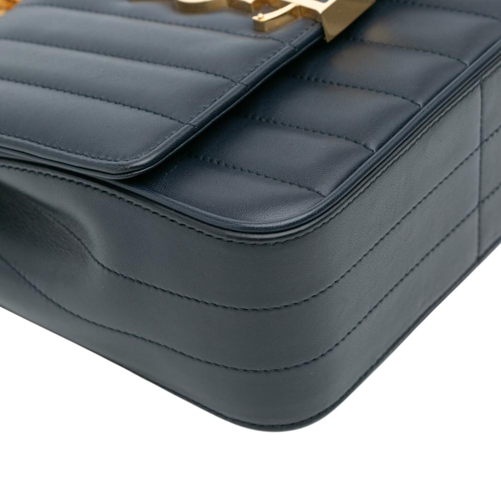 Saint Laurent B Saint Laurent Blue Navy Lambskin Leather Leather Medium Lambskin Monogram Vicky Chain Bag Italy