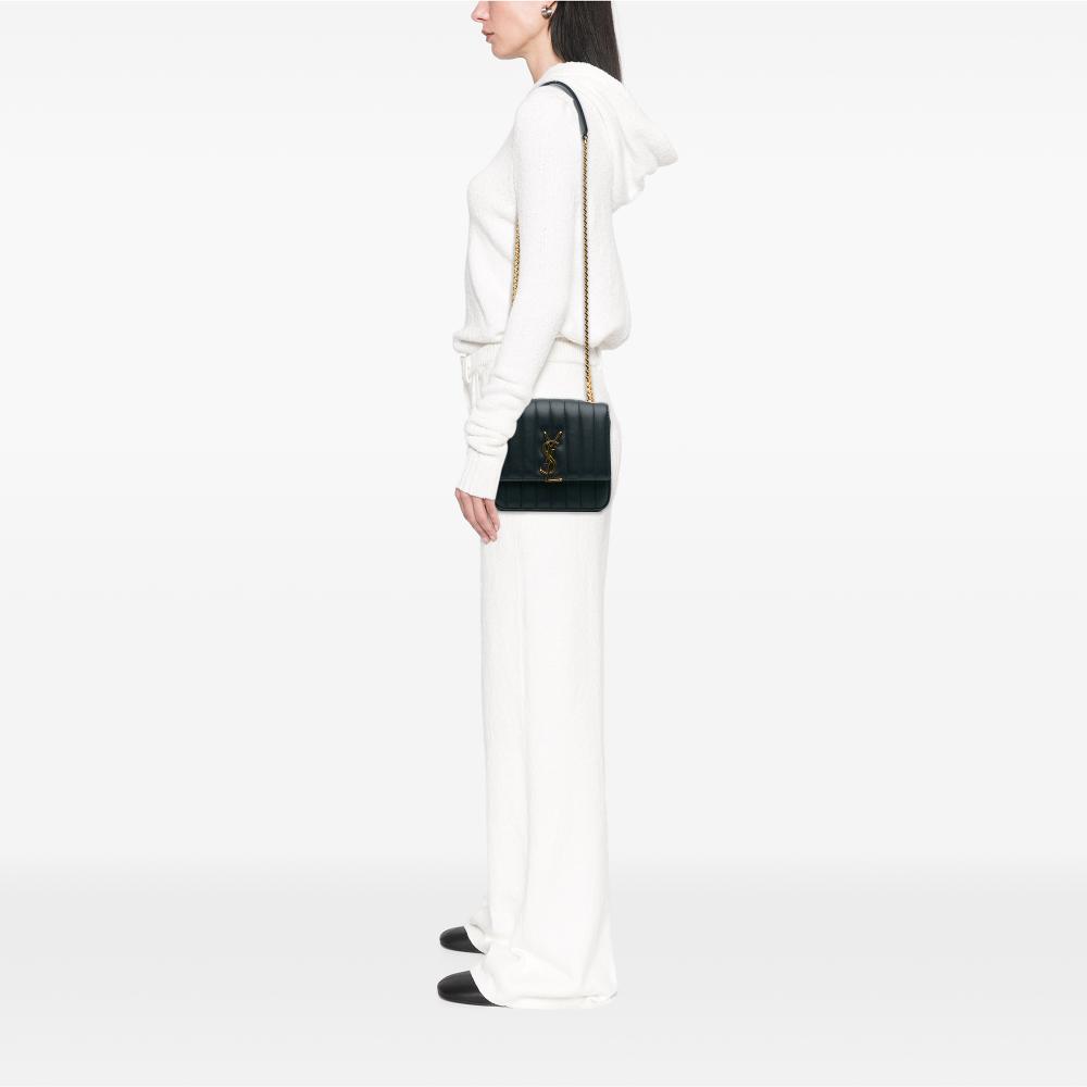 Saint Laurent B Saint Laurent Blue Navy Lambskin Leather Leather Medium Lambskin Monogram Vicky Chain Bag Italy