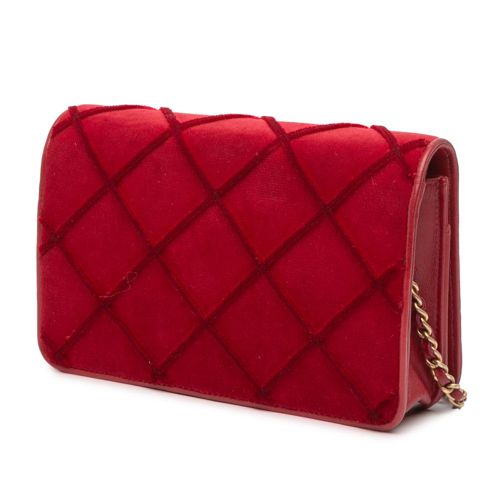 Chanel B Chanel Red Velvet Fabric CC Quilted Wallet on Chain Italy