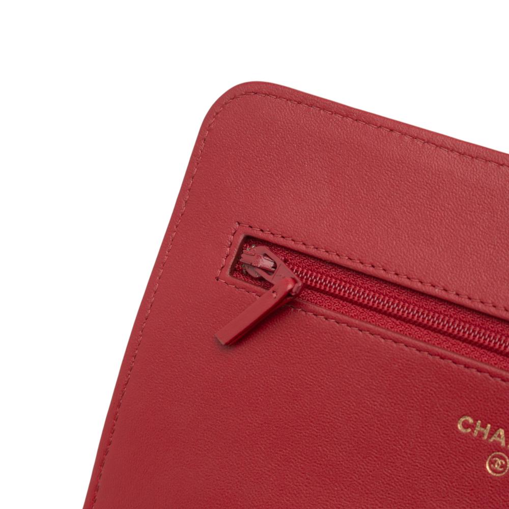 Chanel B Chanel Red Velvet Fabric CC Quilted Wallet on Chain Italy