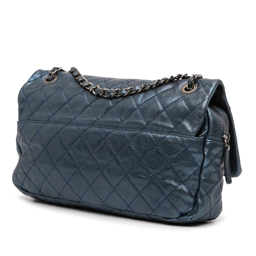 Chanel B Chanel Blue Dark Blue Caviar Leather Leather Jumbo Quilted Iridescent Caviar Easy Flap Italy