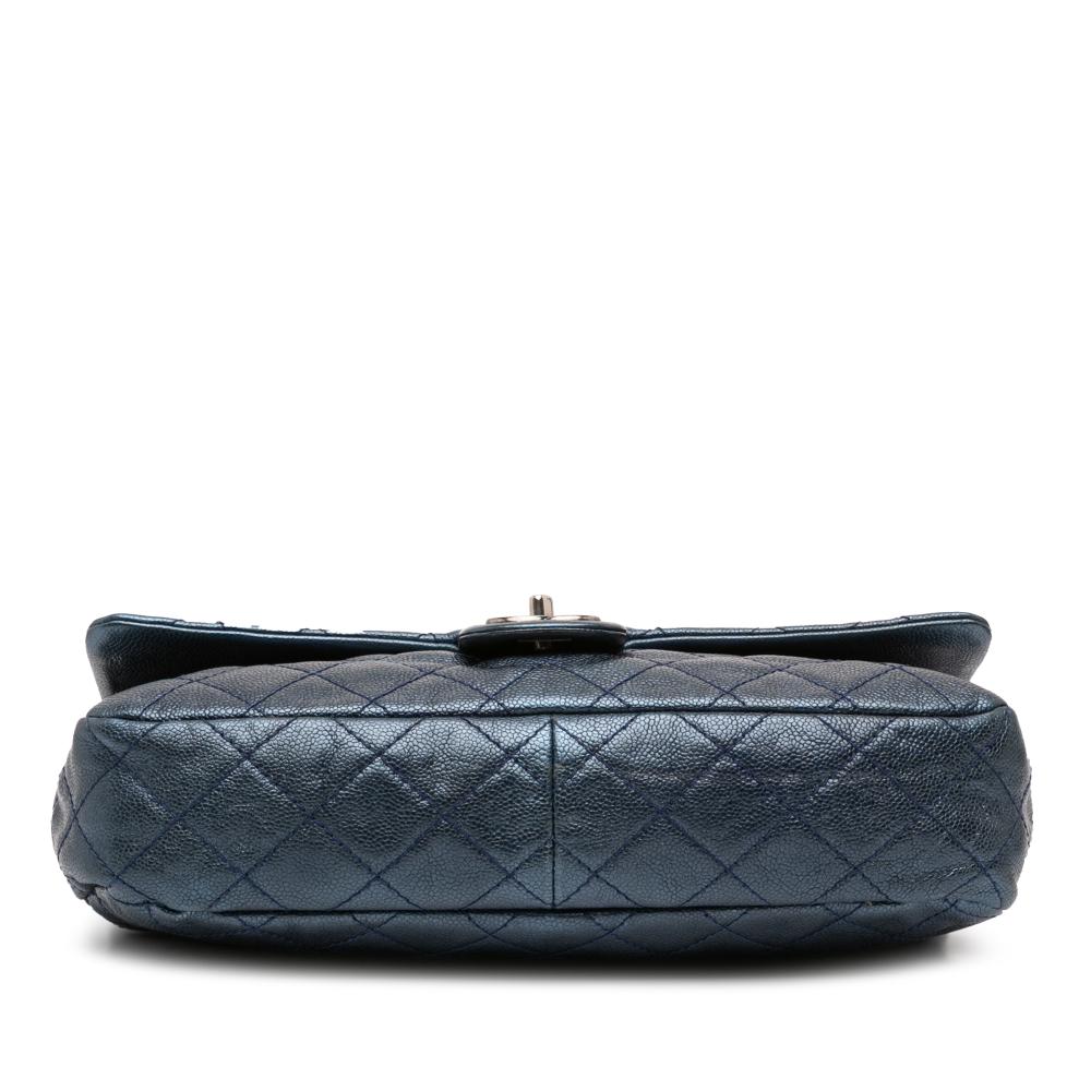 Chanel B Chanel Blue Dark Blue Caviar Leather Leather Jumbo Quilted Iridescent Caviar Easy Flap Italy