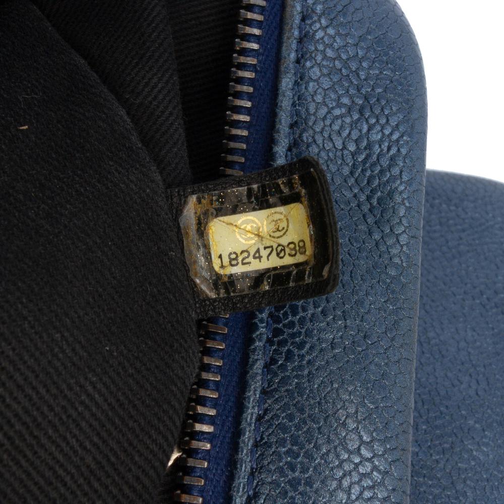 Chanel B Chanel Blue Dark Blue Caviar Leather Leather Jumbo Quilted Iridescent Caviar Easy Flap Italy