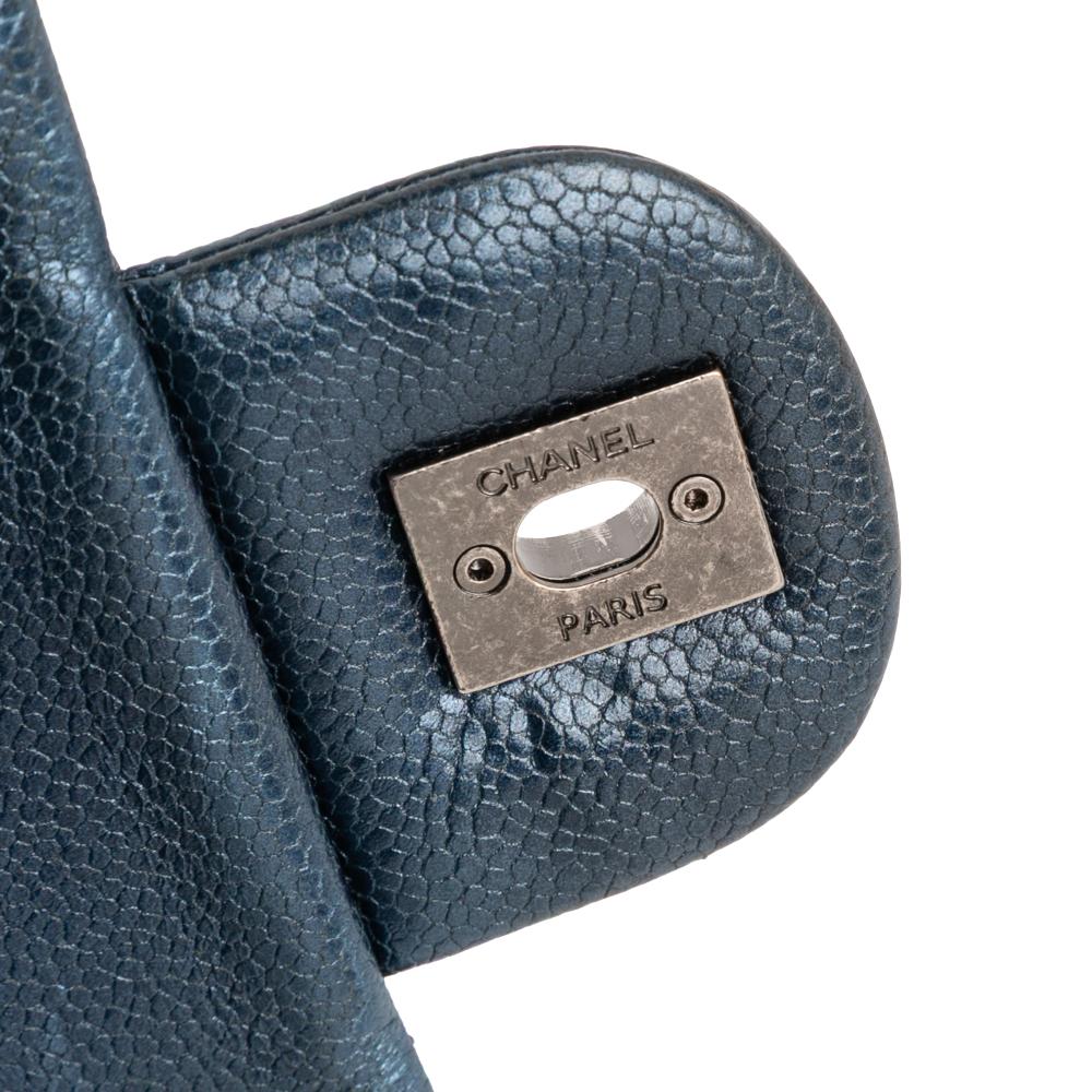 Chanel B Chanel Blue Dark Blue Caviar Leather Leather Jumbo Quilted Iridescent Caviar Easy Flap Italy