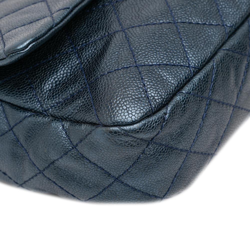 Chanel B Chanel Blue Dark Blue Caviar Leather Leather Jumbo Quilted Iridescent Caviar Easy Flap Italy