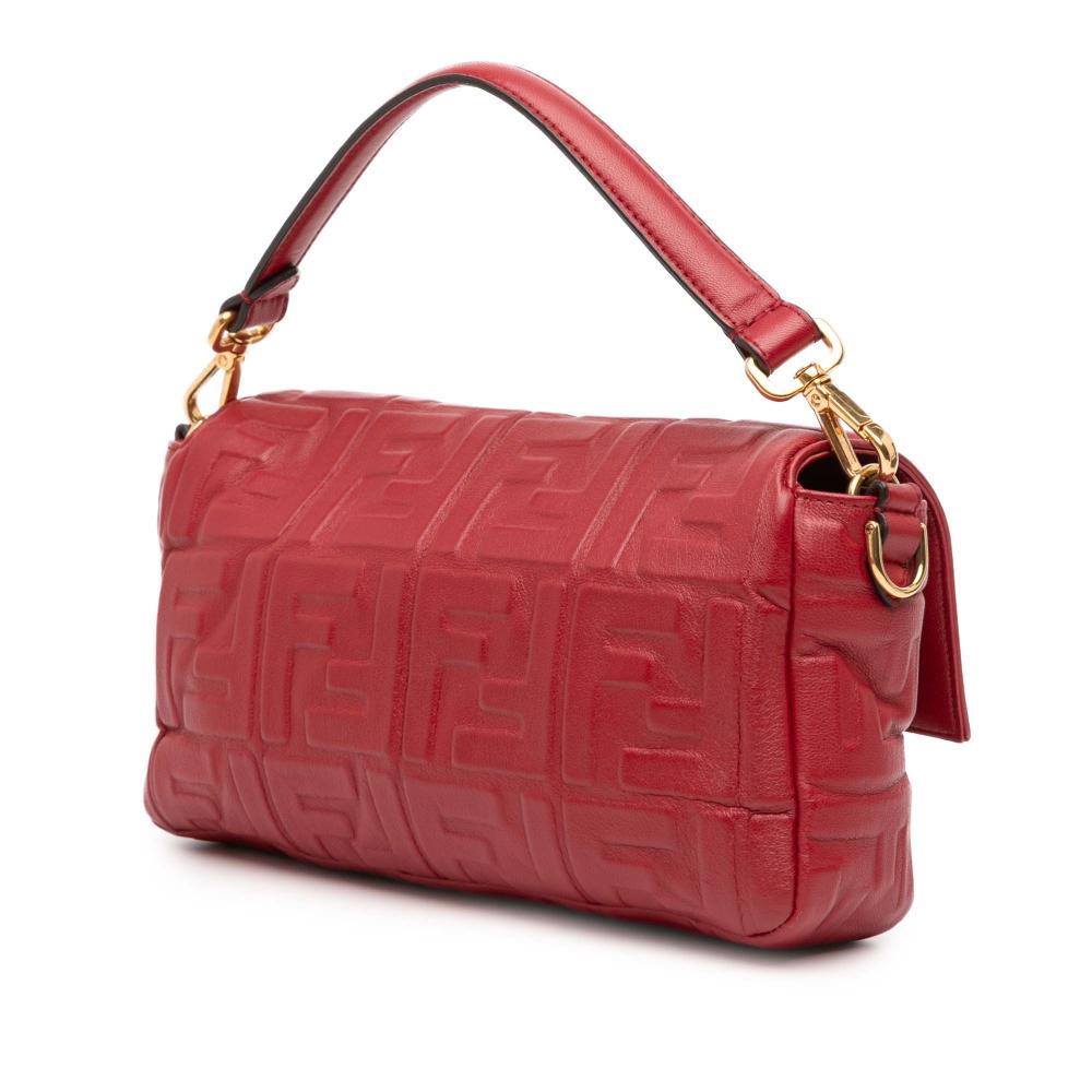 Fendi B Fendi Red Calf Leather Zucca Embossed Baguette Satchel Italy