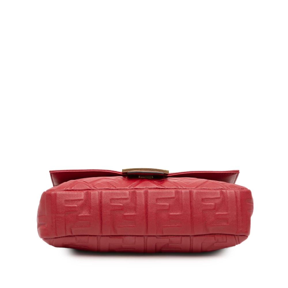 Fendi B Fendi Red Calf Leather Zucca Embossed Baguette Satchel Italy