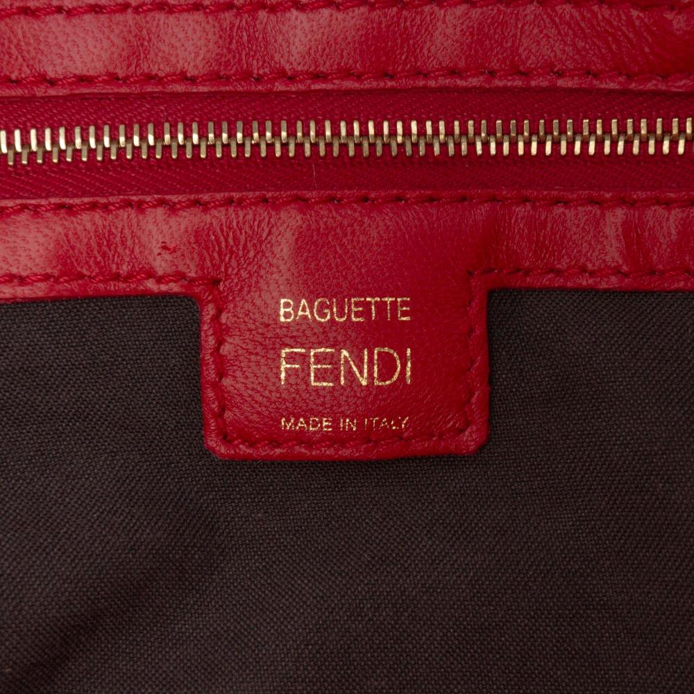 Fendi B Fendi Red Calf Leather Zucca Embossed Baguette Satchel Italy