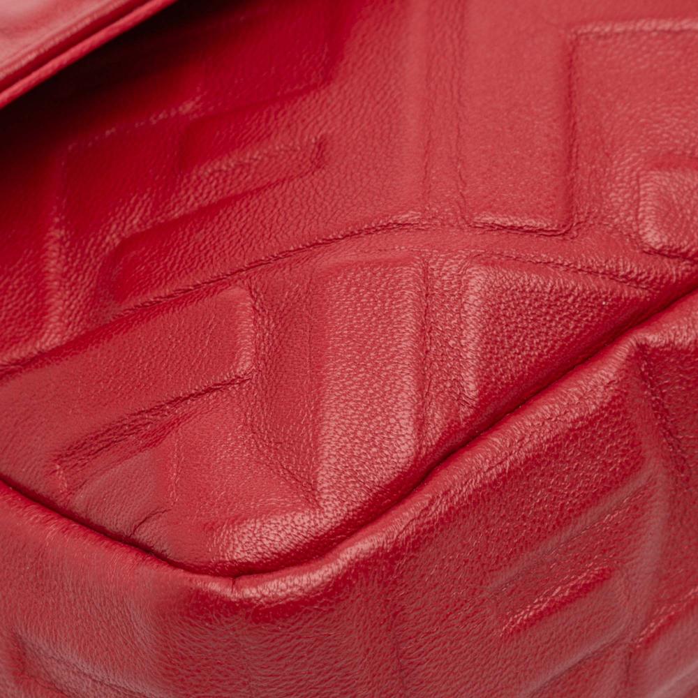 Fendi B Fendi Red Calf Leather Zucca Embossed Baguette Satchel Italy