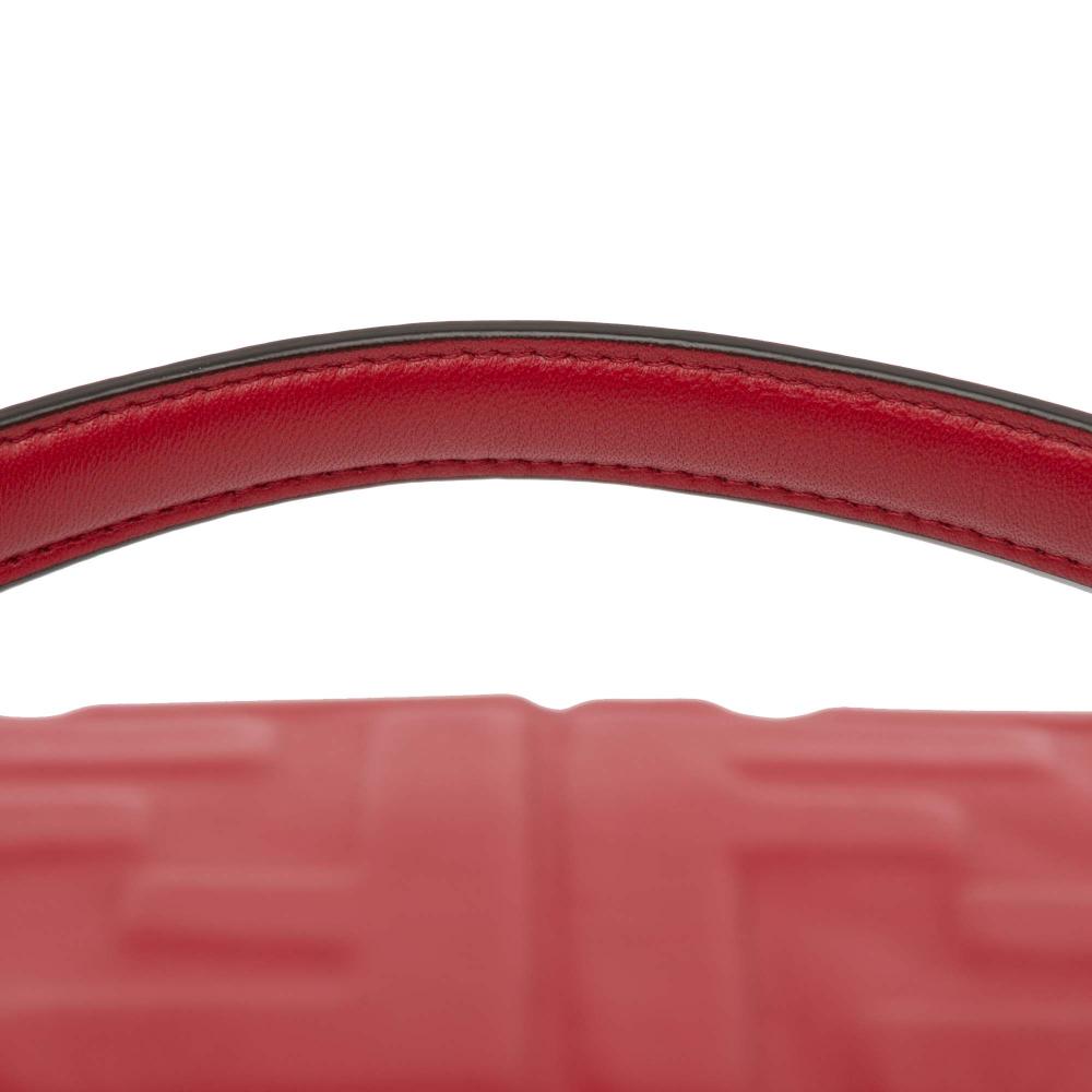 Fendi B Fendi Red Calf Leather Zucca Embossed Baguette Satchel Italy