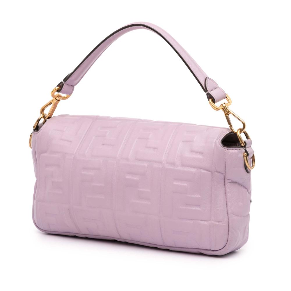Fendi B Fendi Purple Light Purple Calf Leather Zucca Embossed Baguette Satchel Italy