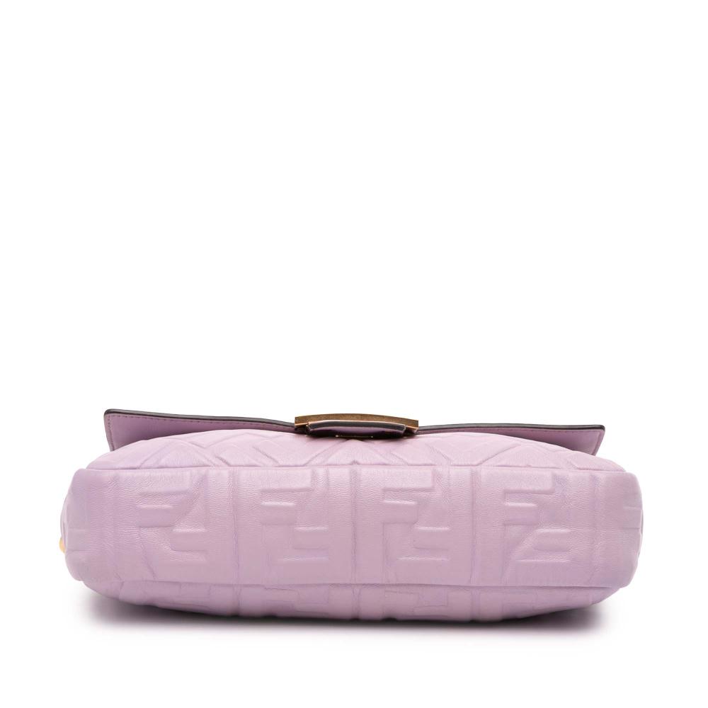 Fendi B Fendi Purple Light Purple Calf Leather Zucca Embossed Baguette Satchel Italy