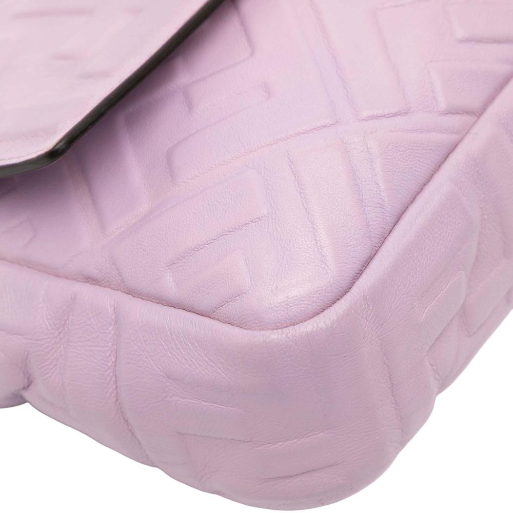 Fendi B Fendi Purple Light Purple Calf Leather Zucca Embossed Baguette Satchel Italy